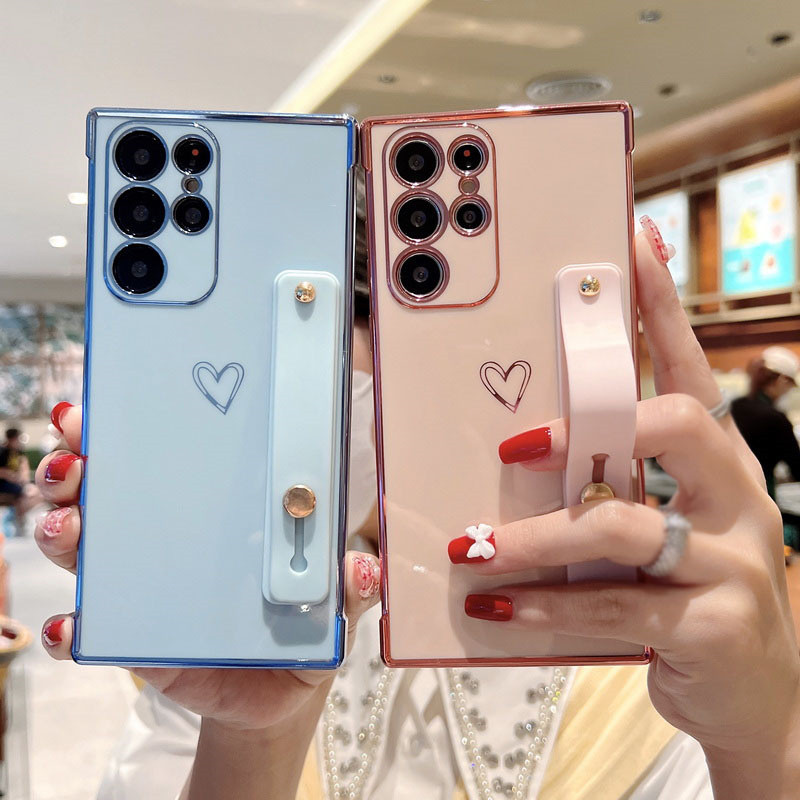 Luxur Amor Coração Padrão Chapeamento Caso Macio Para Samsung Galaxy S25 S24 S23 S22 Ultra Plus S24 S21 S20 FE Alça De P em Oferta na Shopee