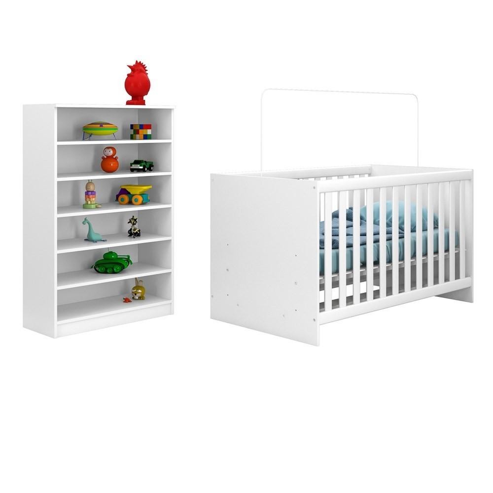Berço Quarto Bebê Mini Cama Certificado pelo Inmetro Doce Sonho e Armário Multiuso Bell Q02 Branco