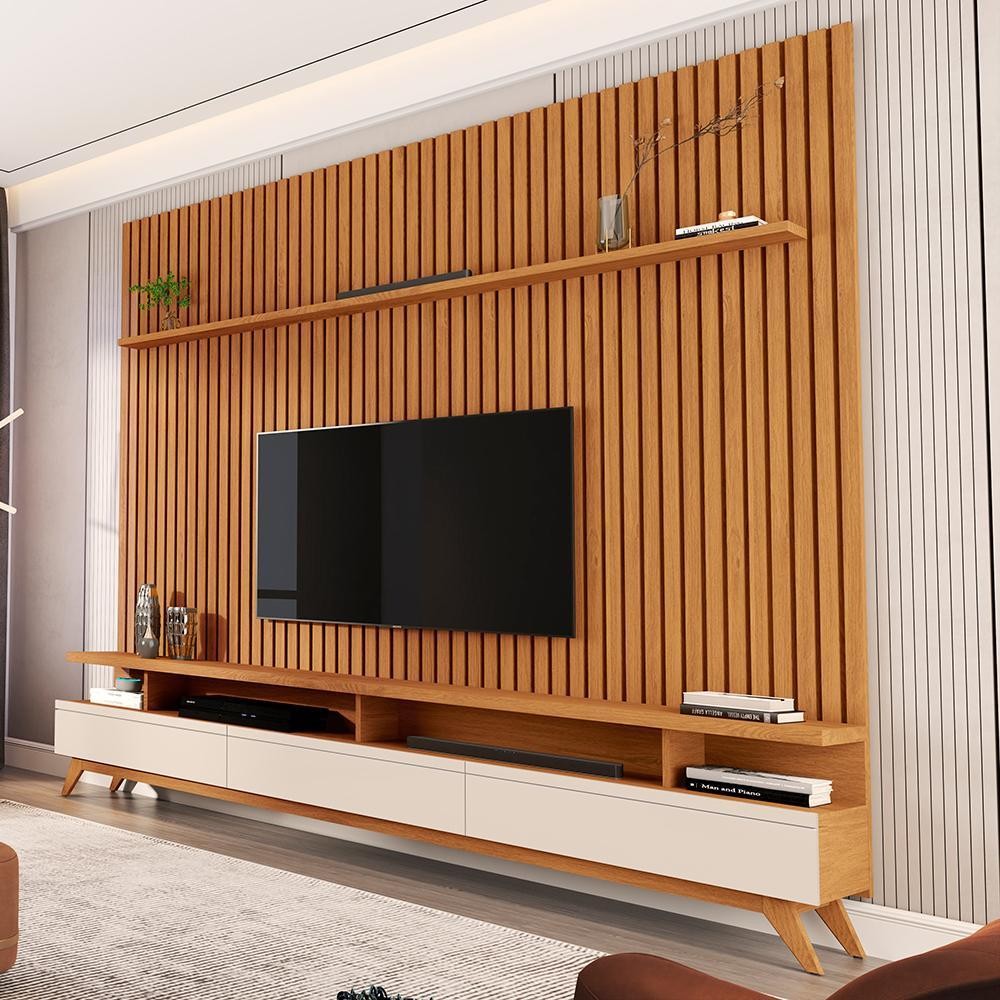 Conjunto de Rack e Painel Pará Nature Off White em Oferta na Shopee