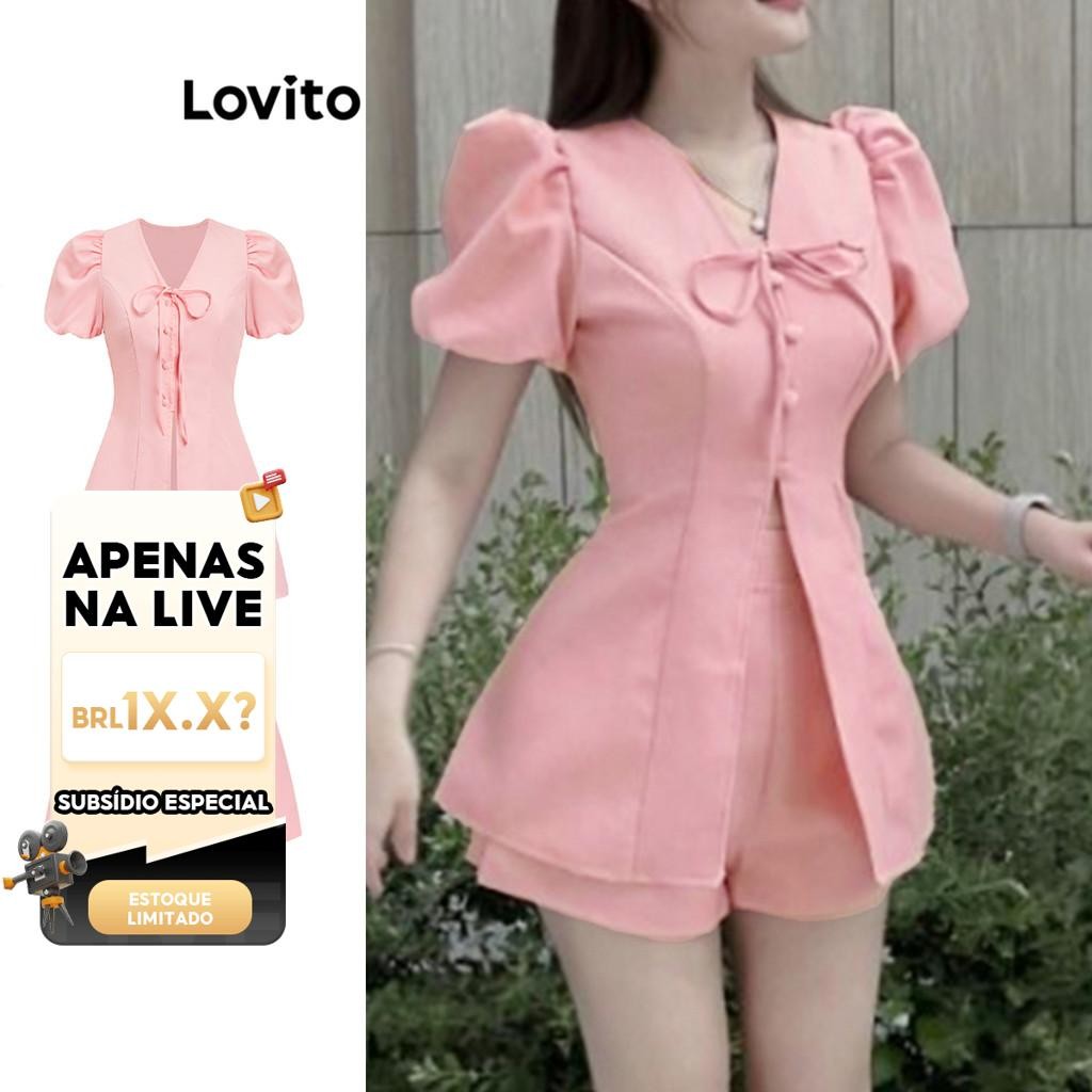 (LIVE STREAM SALE) Lovito Tops ou calças femininas casuais lisas com cadarço L108ED912 - Women Clothes