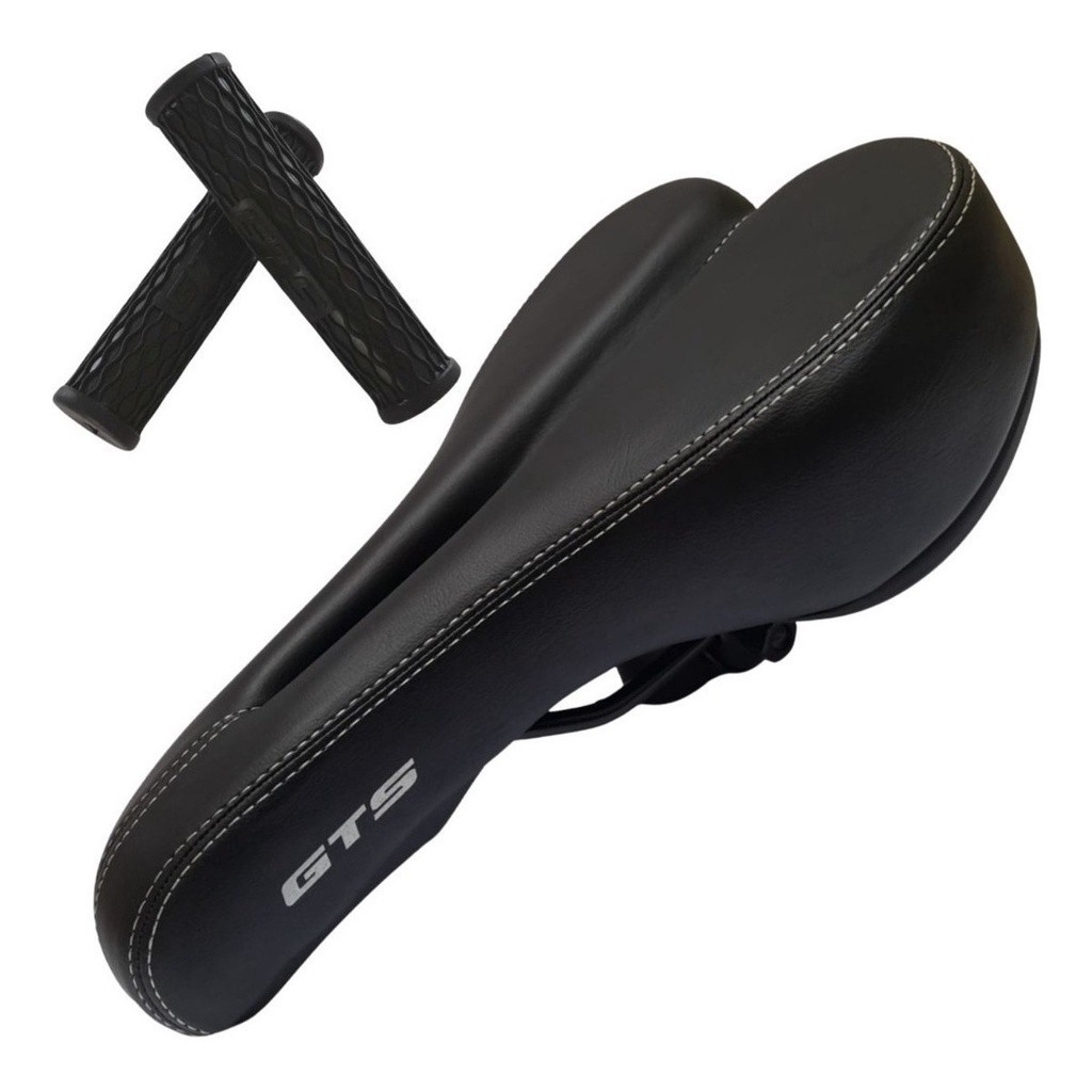 Banco Selim Vazado Gts Bike Mtb Preto Confortavel + Manopla em Oferta na Shopee