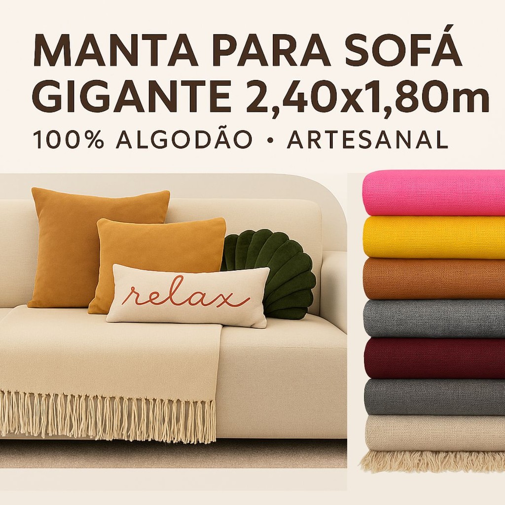 Manta Para Sofá Grande Casal 2,40x1,80m Algodão Natural Artesanal Decorativa Coberta Franja em Oferta na Shopee