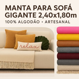 Manta Para Sofá Grande Casal 2,40x1,80m Algodão Natural Artesanal Decorativa Coberta Franja em Oferta na Shopee