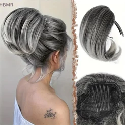 [HBMR] Coque Bagunçado Sintético Feminino Reto Curto Alto Rabo De Cavalo Extensão Sintética Reta Garra Clipe Chignon Pos