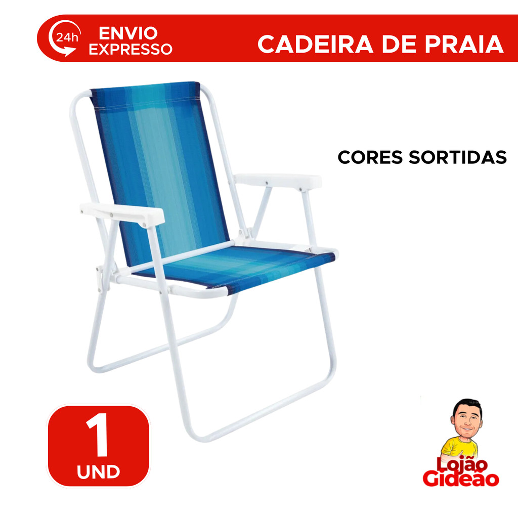 Cadeira de Praia Alta Dobrável Aço Forte Leve Praia Piscina Rio Verão Mor