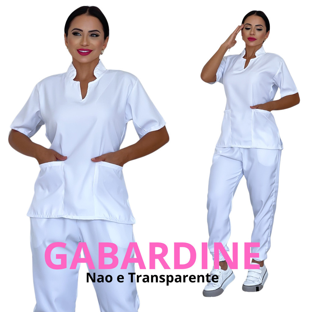 Pijama Cirúrgico Hospitalar  Branco Jogger Scrubs Gabardine Acinturado