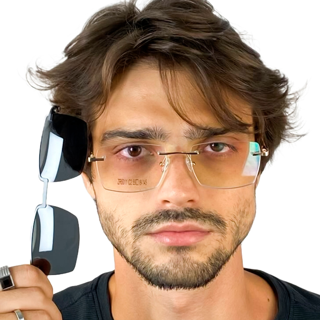 Armação De Óculos Masculino  Com Clipon 2 Em 1 Sem aro Balgriff Cm275 em Oferta na Shopee
