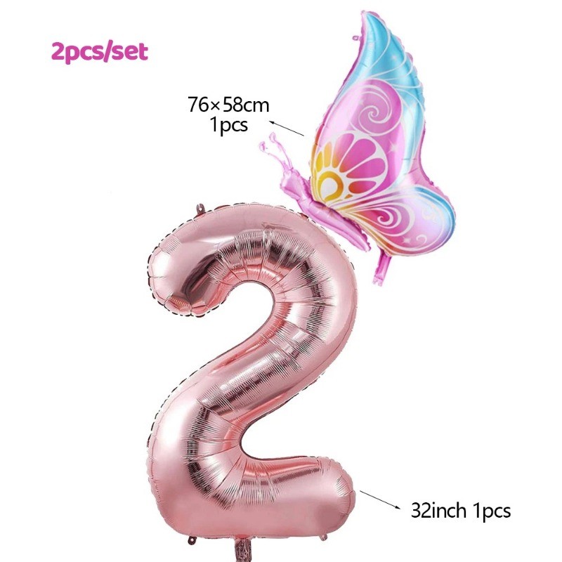 Conjunto De Balão Laminado De Aniversário De Borboleta De 32 Polegadas , Digital De Ouro Rosa , Decoração De Fundo De Fe