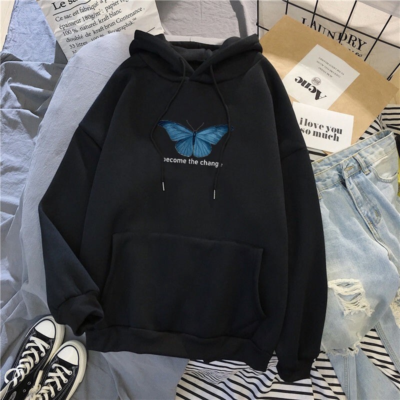 Moletom Unissex Become The Change Blusa De Frio Borboleta Azul Moleton Flanelado