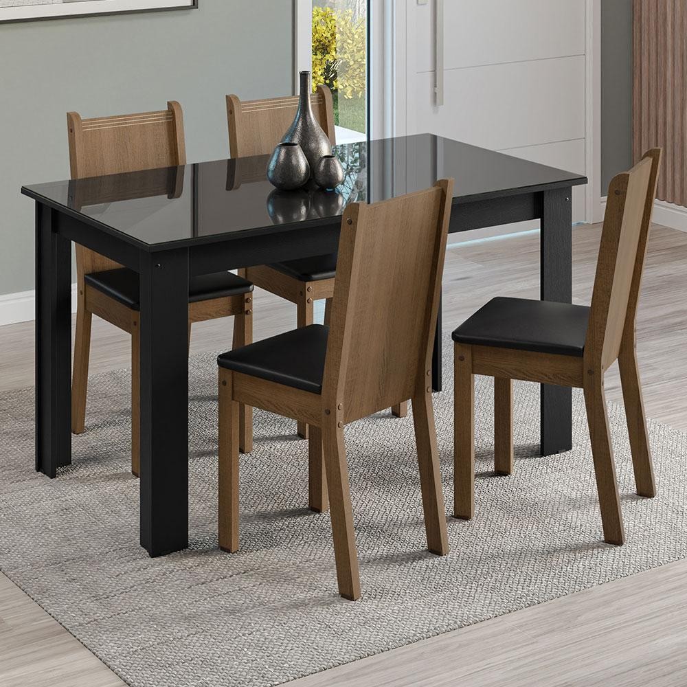 Conjunto Sala de Jantar Mesa Tampo de Vidro 4 Cadeiras Kiara Madesa - Home & Living