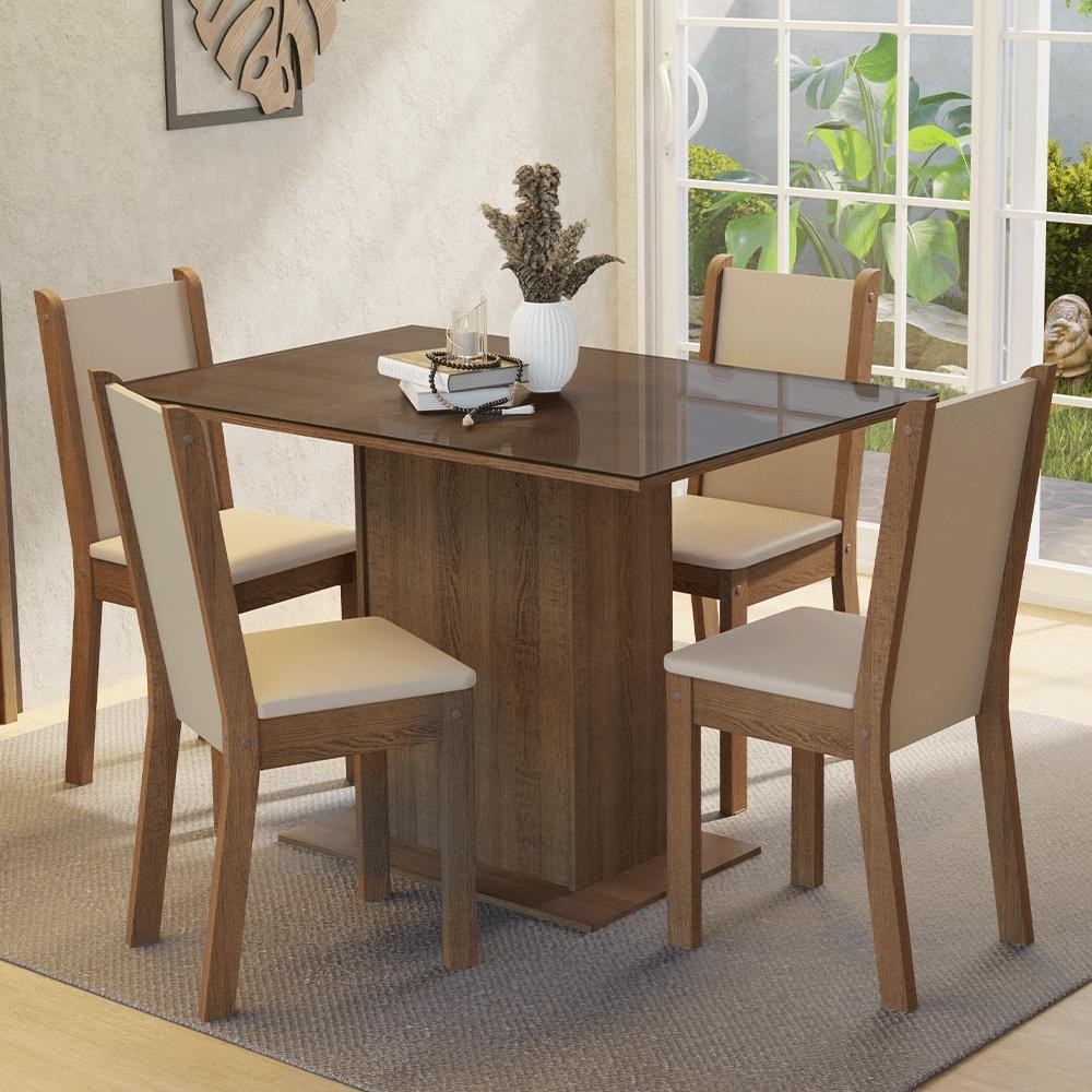 Conjunto Sala de Jantar Mesa Tampo de Vidro 4 Cadeiras Martina Madesa - Home & Living