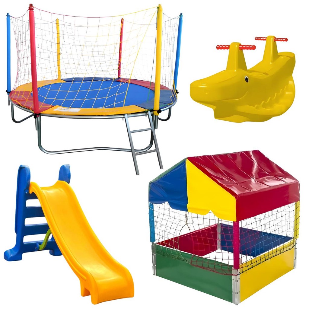 Pula Pula Trampolim Cama Elástica 2,30m Piscina Infantil de Bolinhas 1,00m Escorregador Médio Gangorra 2 Lugares em Oferta na Shopee