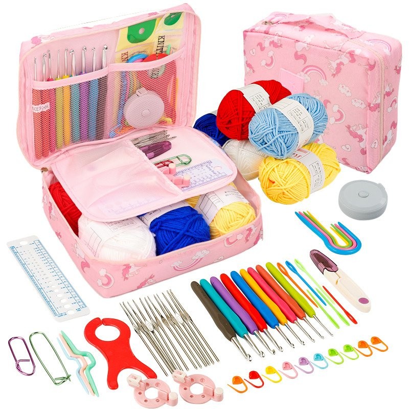 Ferramentas de Crochê para Iniciantes Conjunto Completo de Malha Manual Kit de Materiais Gancho de Crochê com Cabo Macio