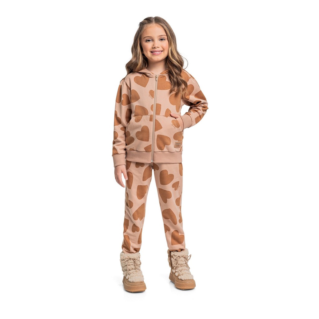 Conjunto com Jaqueta e Calça com Corações para Menina Quimby