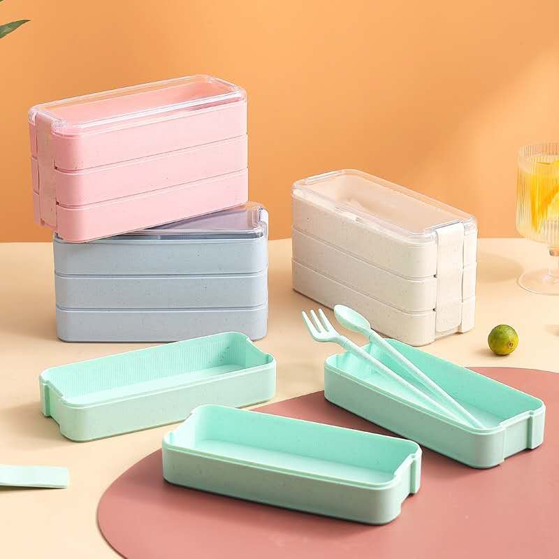 Marmita Lancheira 3 Camadas 900ml Com Talheres - Pote Micro-ondas Estilo Bento