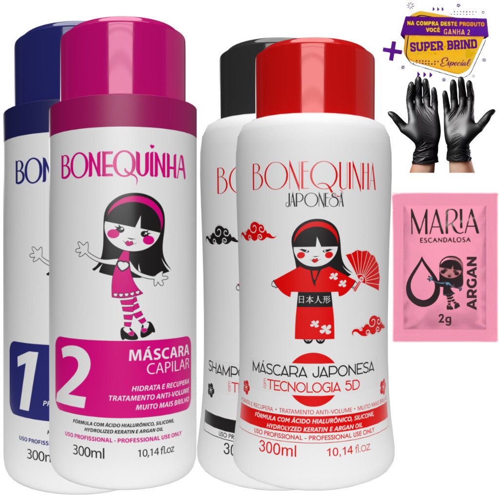 Kit Progressiva 2x300ml + Japonesa Alisamento 5d 300ml Bonequinha Escandalosa .