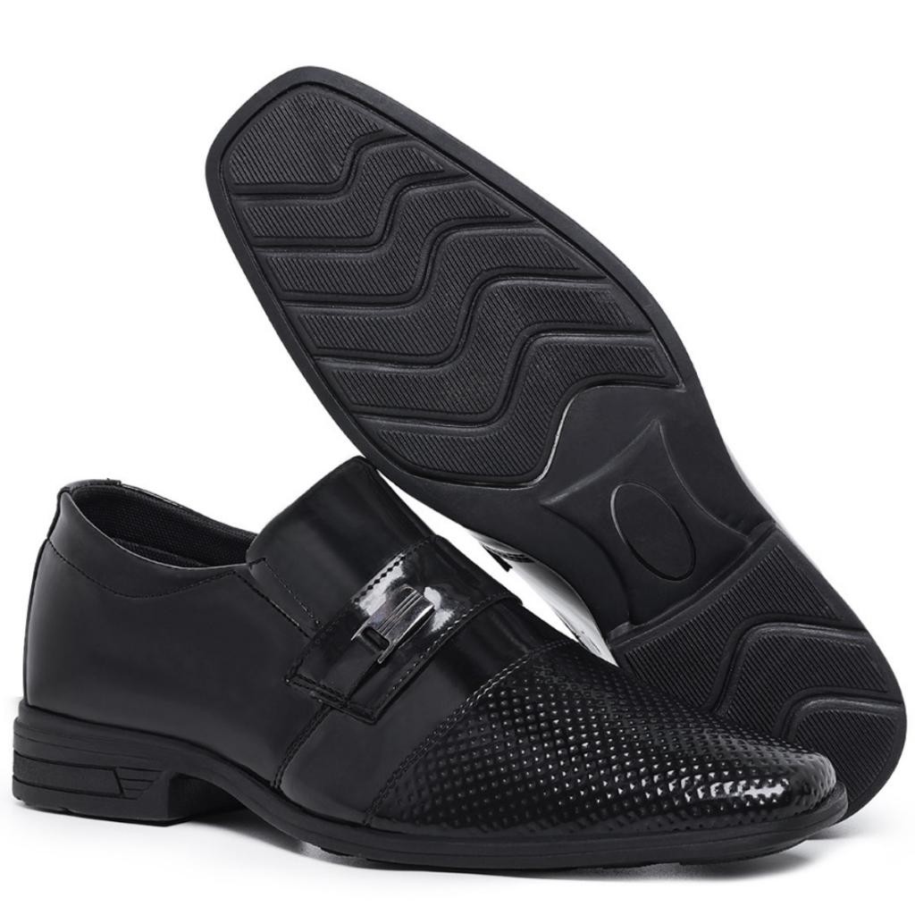 Sapato Social Masculino Verniz Brilhante Bico Quadrado Casamento Uniforme Formatura Conforto Estilo Italiano Formal