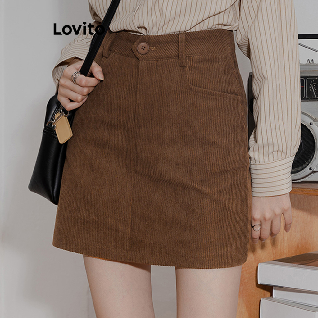 Detalhes do Lovito Saia Casual Feminina para Verão e Primavera L106AD1160