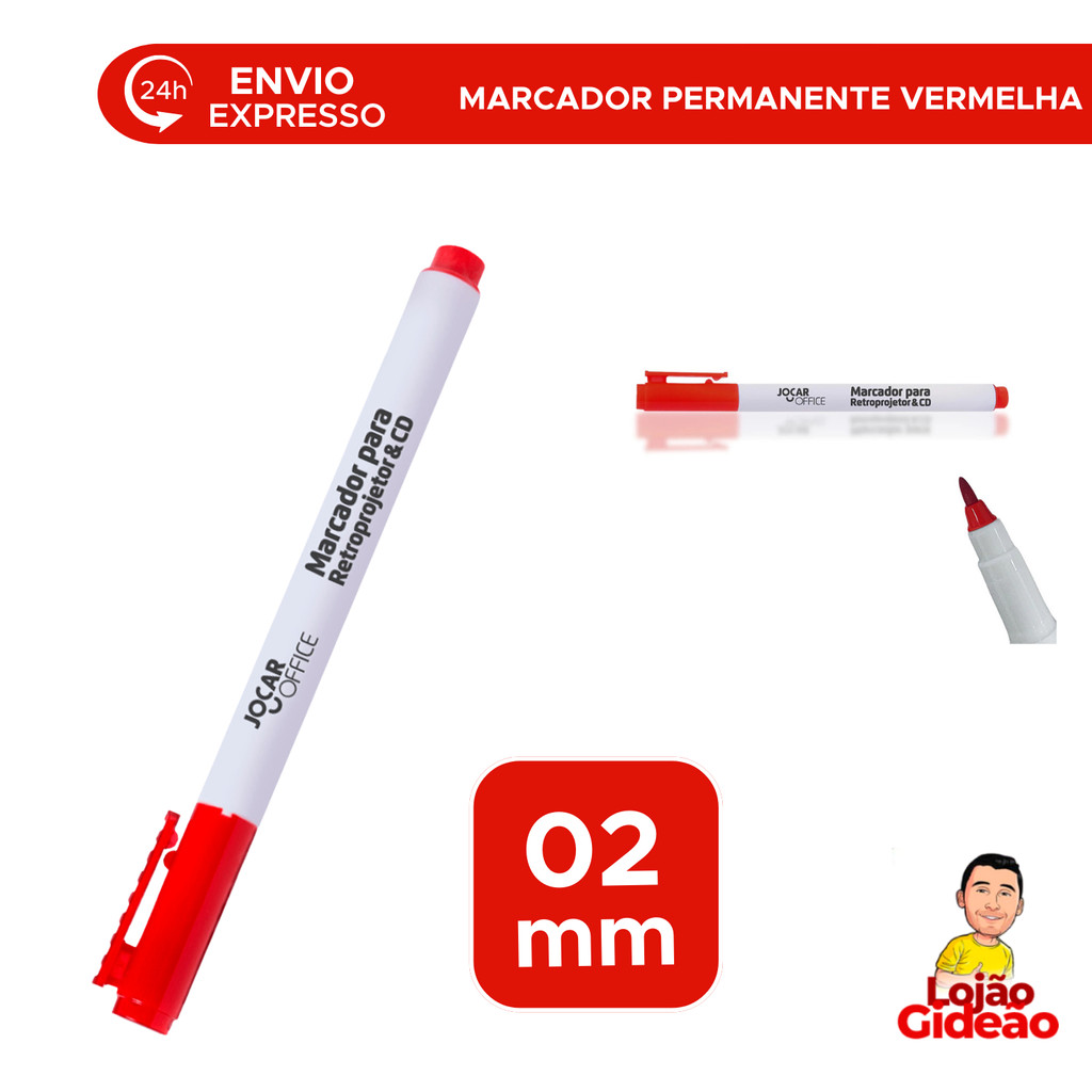 Marcador Permanente Para Retroprojetor e CD Ponta Fina Cor Vermelho Para Escritório Escola Un