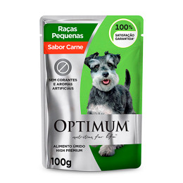 Ração Úmida Optimum Sachê Para Cães Adultos Raças Pequenas e Mini Sabor Carne 100g