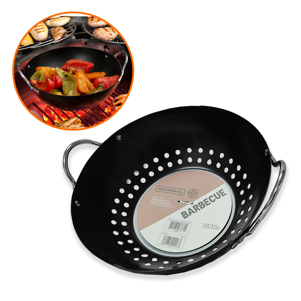Panela Grelha Wok Assadeira Perfurada Antiaderente Legumes 20cm Pequena Churrasco Mundial BQ60-02