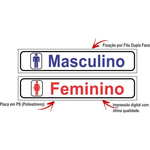 2 Placas Banheiro Masculino E Feminino Sanitário 25x5cm