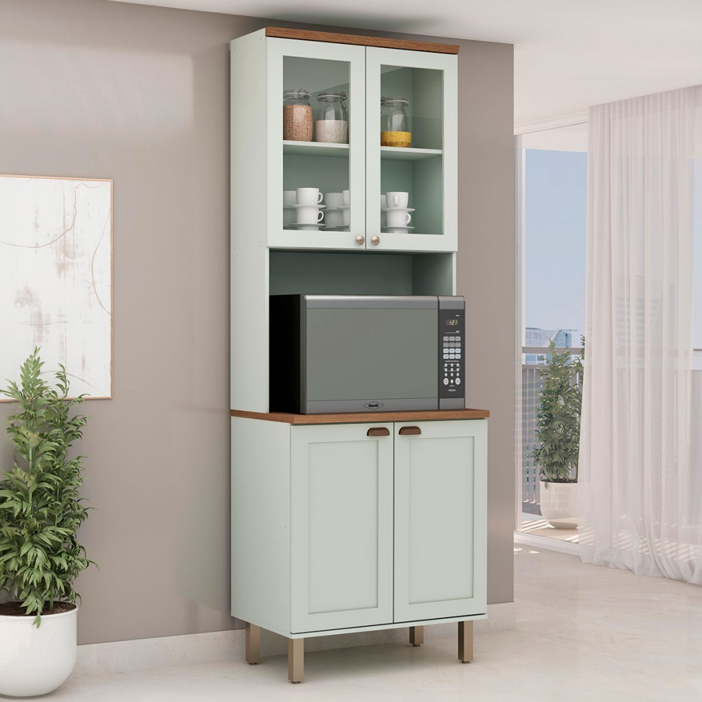 Cristaleira Iluminata com 2 portas de vidro e espaço forno 100% MDF