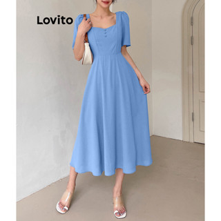 Lovito Vestido elegante com zíper e botão liso para mulheres L96MD046