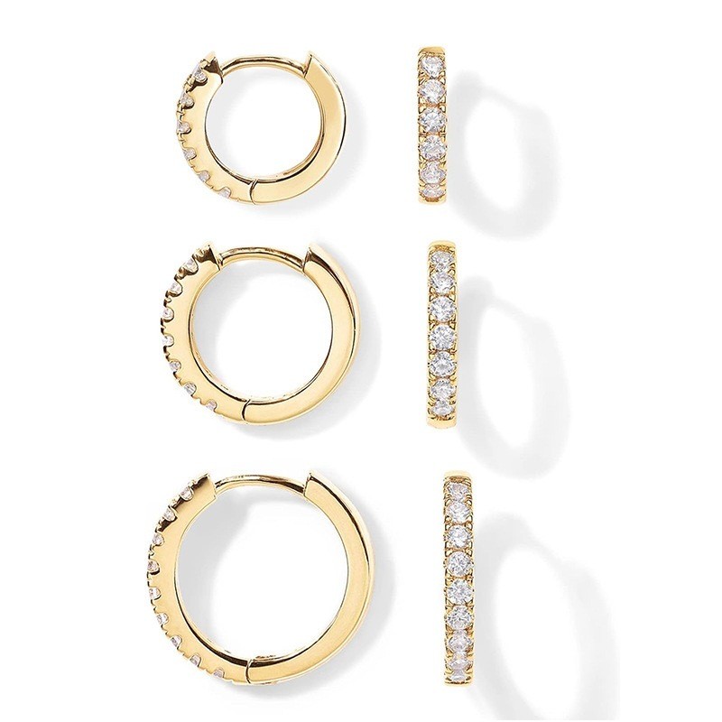 Brinco Trio Argola de prata esterlina brincos simples de argola zircônia esterlina antialérgica joias finas