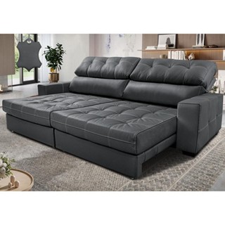 Sofá de Couro Legítimo Retrátil e Reclinável 3,15m Molas Ensacadas Cama inBox Majesty Cinza em Oferta na Shopee
