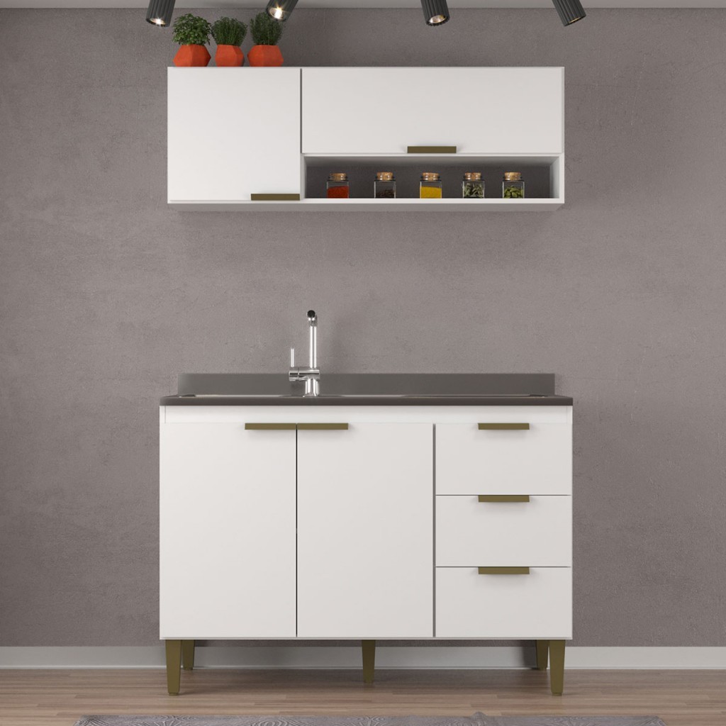 Cozinha Compacta Carol 4 Portas 3 Gavetas Branco - Jcarvalho em Oferta na Shopee