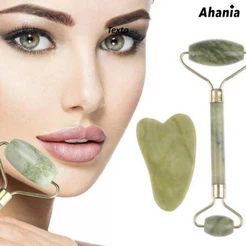 Rolo Pedra de Jade Rolinho de Massageador Facial Pedra Jade Pedra GuaSha - Facial Anti Rugas Massagem Facial Coporal