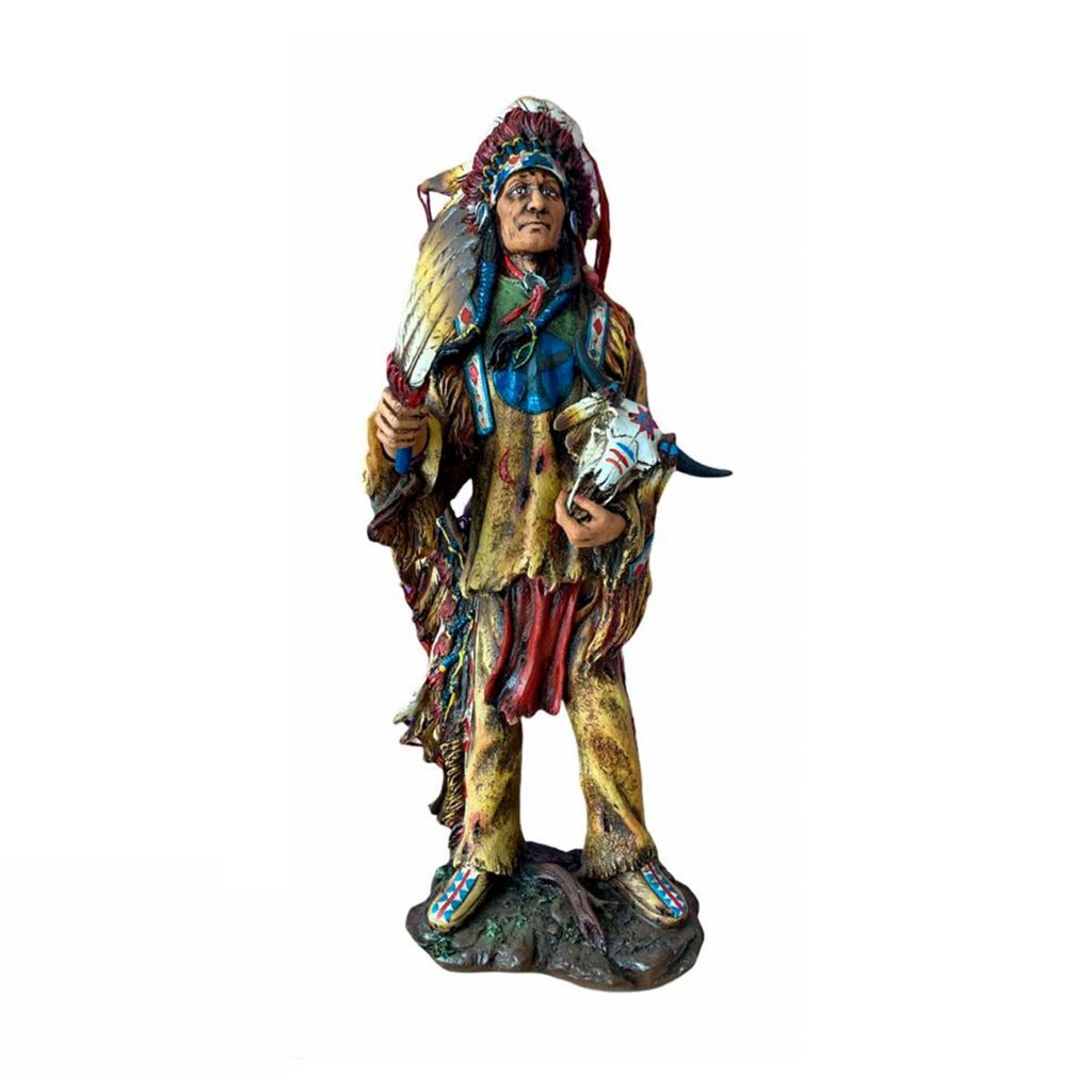 Estatua Índio Xamã Guerreiro Caçador Cocar 54cm