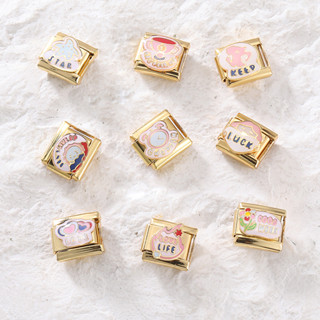 100 Pçs Esmalte Dourado Italiano Modular Pulseira Encantos Caber DIY Fazendo 9mm De Aço Links em Oferta na Shopee