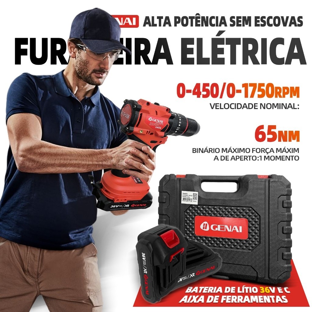 Brushless Furadeira Parafusadeira 3/8" 21V Com Impacto Profissional 1950r/min 70N.m em Oferta na Shopee
