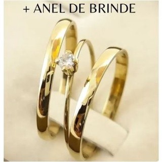 alianças par de Casamento tungstênio 2mm Banho Moeda Antiga  + Solitário COD-21