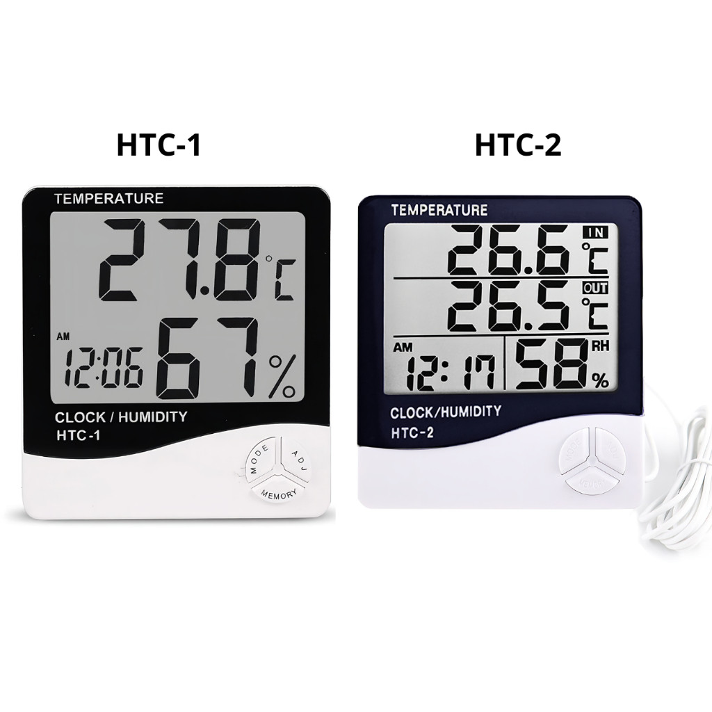 Medidor Termohigrômetro Digital LCD Termômetro Relógio Umidade Com sonda Termo Higrometro Alarme Calendario HTC-1 HTC-2