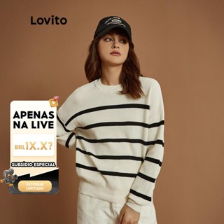 (LIVE STREAM SALE) Lovito Casual Suéter Listrado Macio Alta Elasticidade L32UD004 (Off white) em Oferta na Shopee