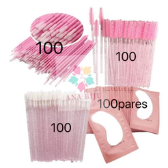 Kit-100Escovinhas+100Microbrush+100Aplicador+KIT100Gel Pads(200 Unis)de Alongamento Cilios