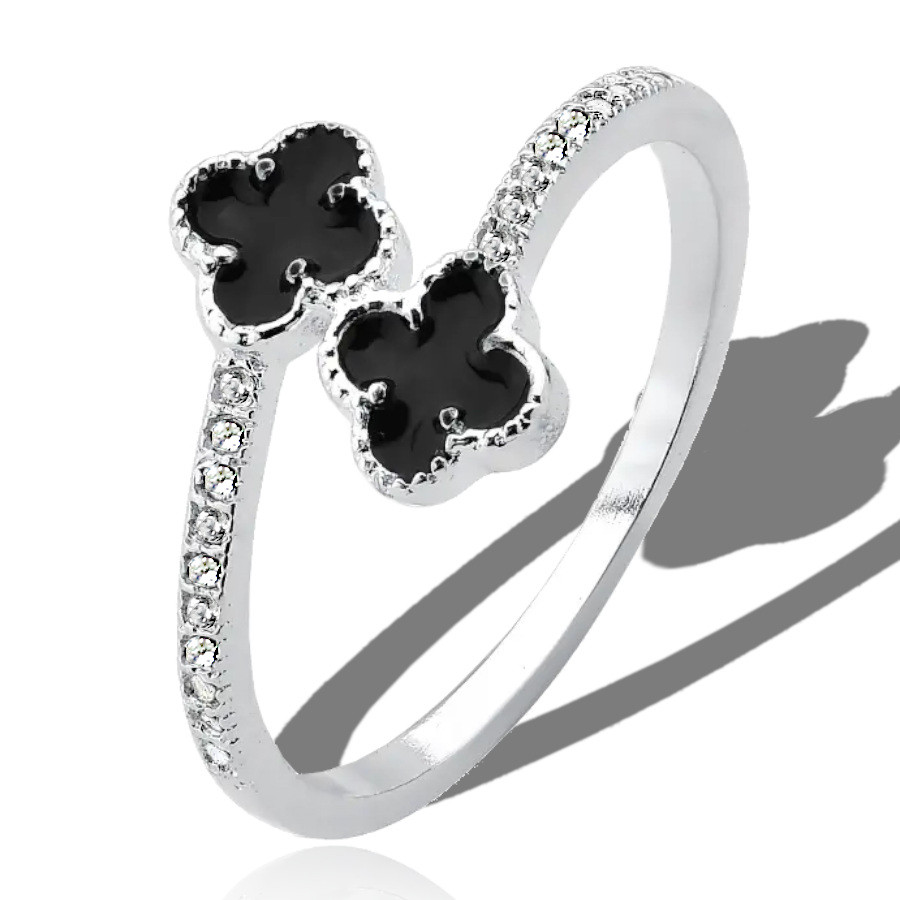 Anel Prata Pura Feminino Trevo Cravejado Pedra Zirconia