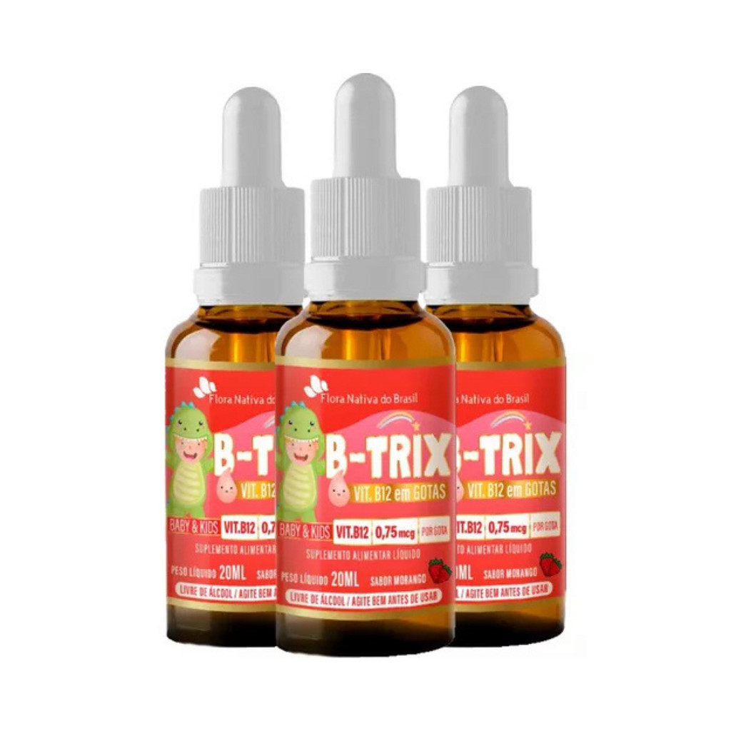 KIT 3 B-TRIX Kids (METHYL B12 4,5 ) 20ml Sabor Morango - Flora Nativa