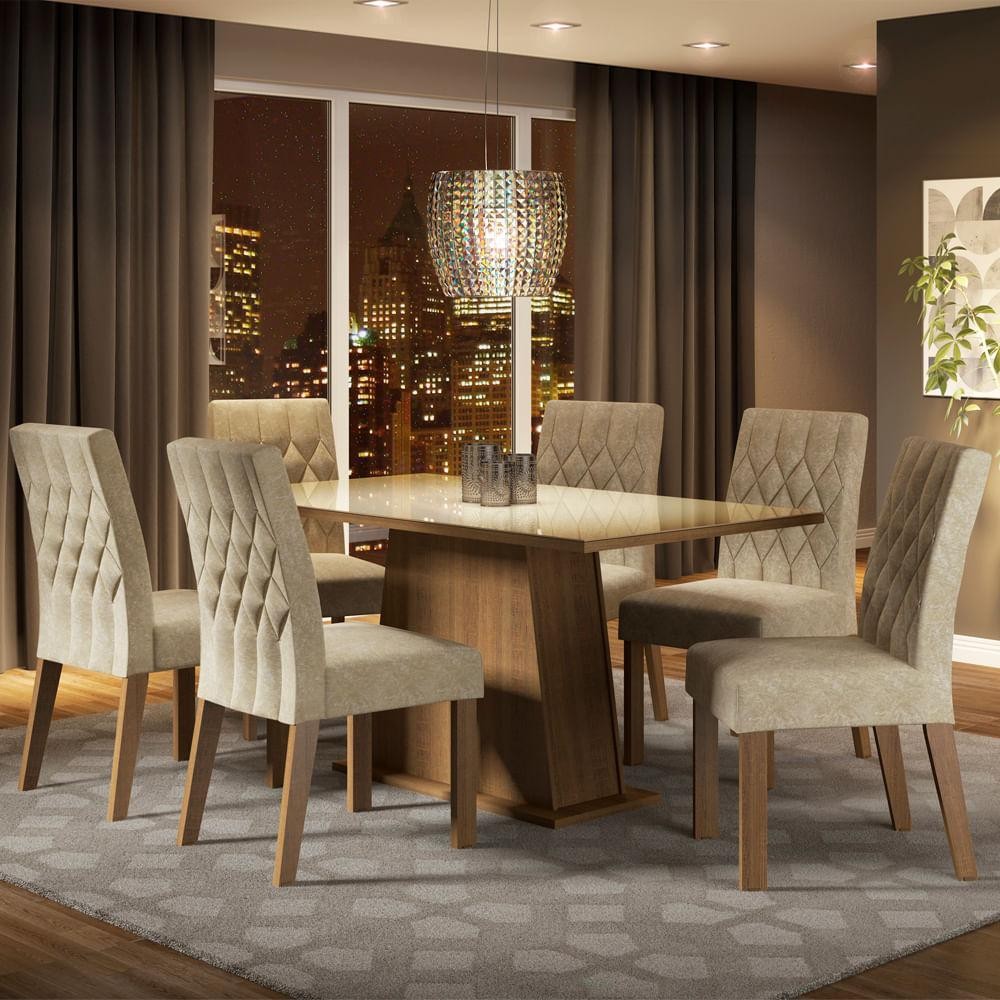 Conjunto Sala de Jantar Madesa Rafaela Mesa Tampo de Vidro com 6 Cadeiras em Oferta na Shopee