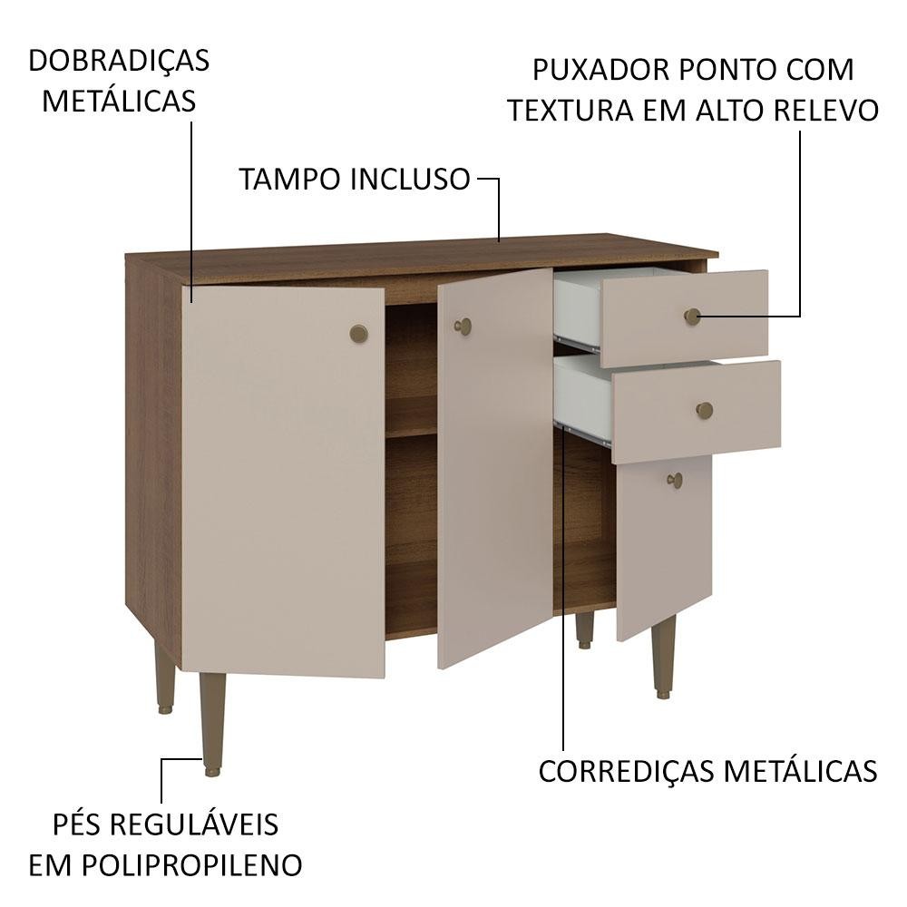 Detalhes do Balcão Gabinete 3 Portas 2 Gavetas Gourmet Madesa