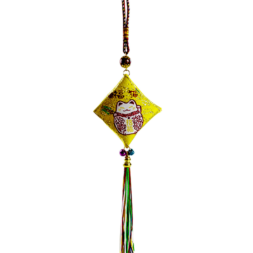 Pêndulo Chaveiro Omamori Amuleto Oriental Gato da Sorte - Amarelo