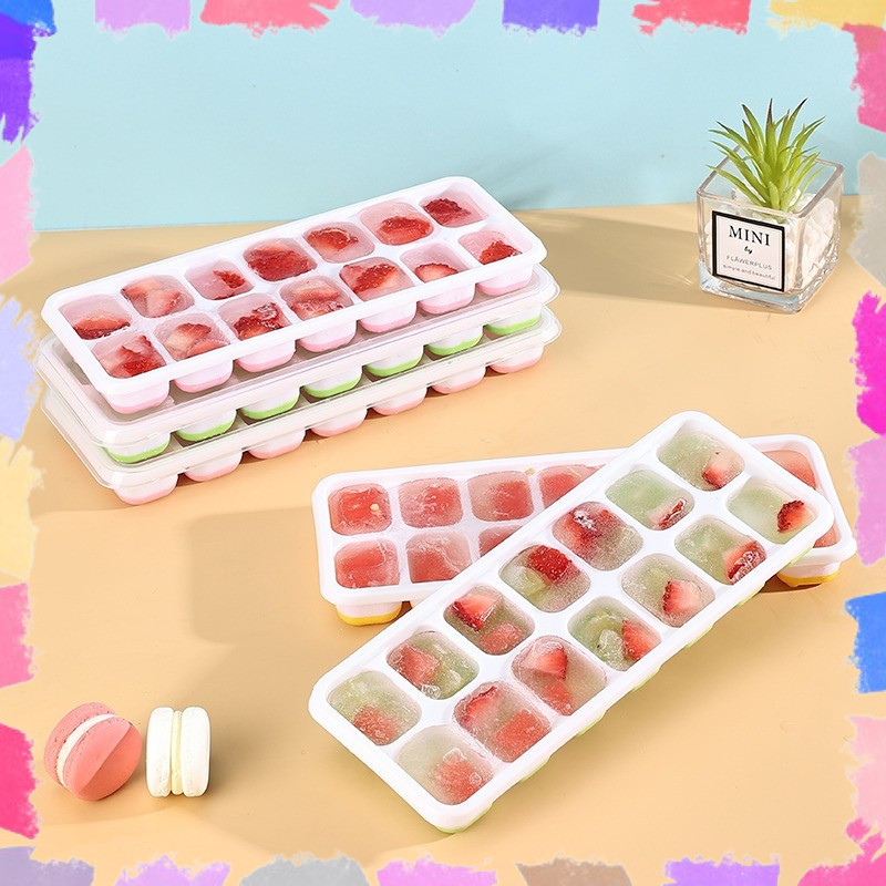 Kit 2/4 Formas de Gelo Silicone com Tampa 14 Cubos Alimentos Frutas Papinha