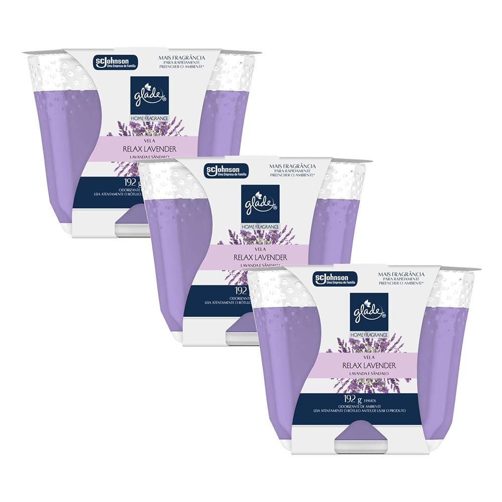 Kit 3 Vela Perfumada Relax Lavender Glade Home Fragrance 192g cada em Oferta na Shopee