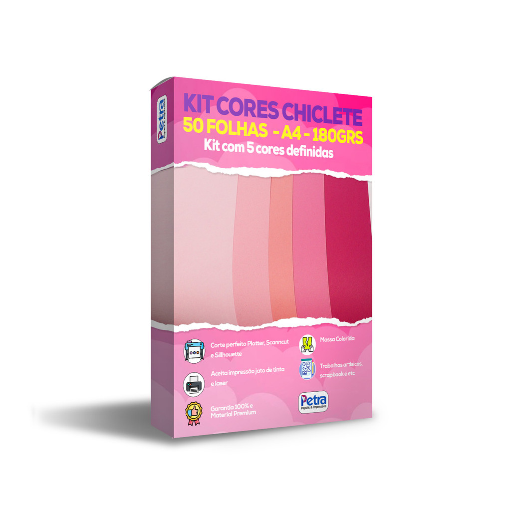 Kit Chiclete - Papéis Color Plus - Tons de Rosa - A4 180g/m² - 50 Folhas