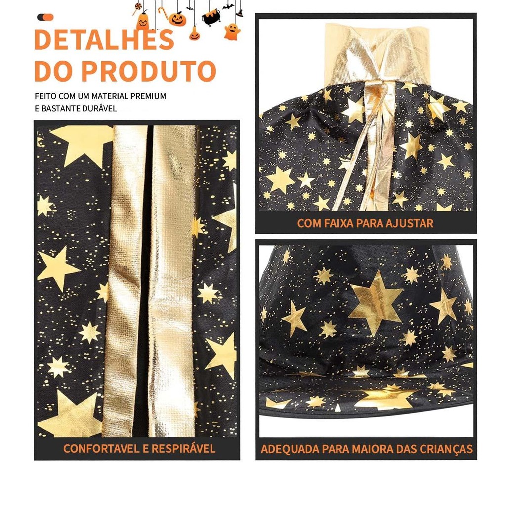 Kit Capa Com Chapéu De Mago Fantasia Halloween Adulto Dia Das Bruxas · foto 2