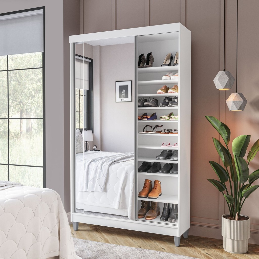 Sapateira 2 Portas de Correr com Espelho e 20 Prateleiras Ajustáveis Diamante Yescasa Sim - Home & Living
