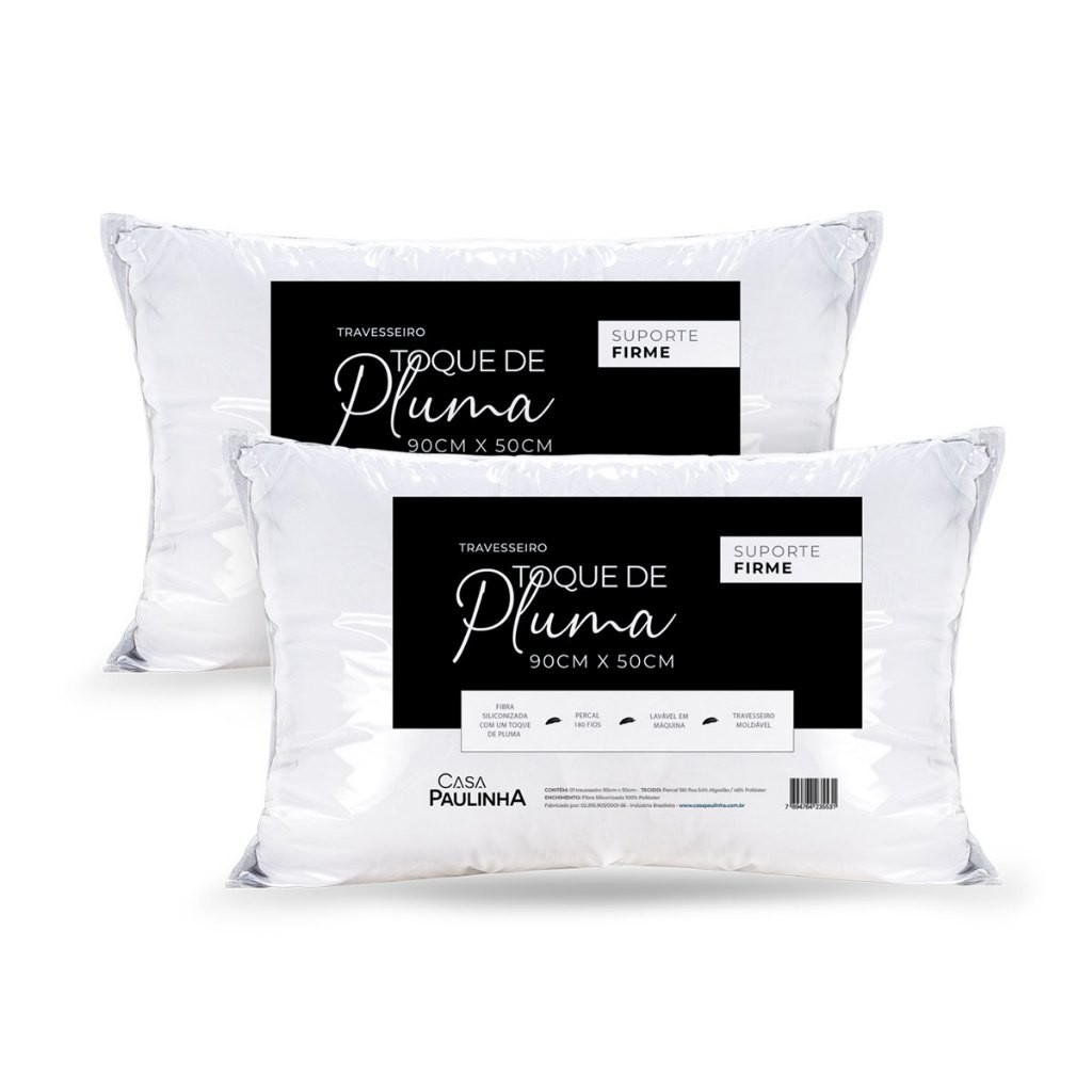 Kit 2 Travesseiros para Cama King 90X50 Toque de Pluma - Percal 180 Fios 100% Algodão